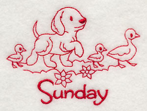 Busy Puppy on Sunday (Redwork)