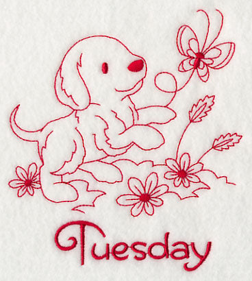 Busy Puppy on Tuesday (Redwork)