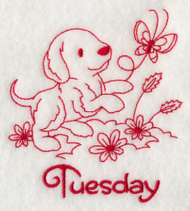 Busy Puppy on Tuesday (Redwork)