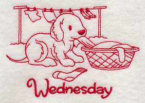 Busy Puppy on Wednesday (Redwork)