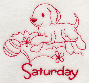 Busy Puppy on Saturday (Redwork)
