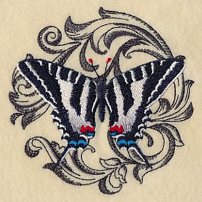 Zebra Swallowtail with Baroque Background