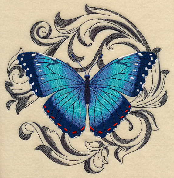 Blue Morpho with Baroque Background