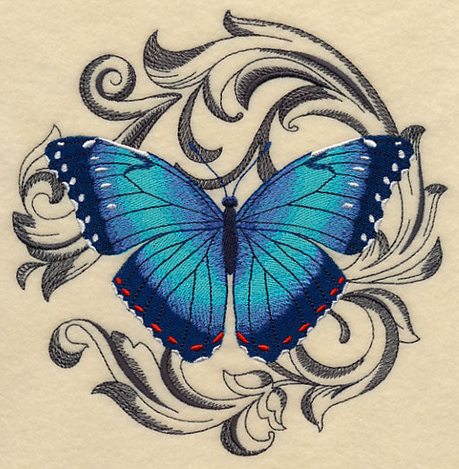 Blue Morpho with Baroque Background