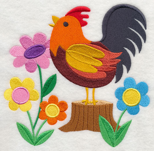 Rooster and Spring Blooms