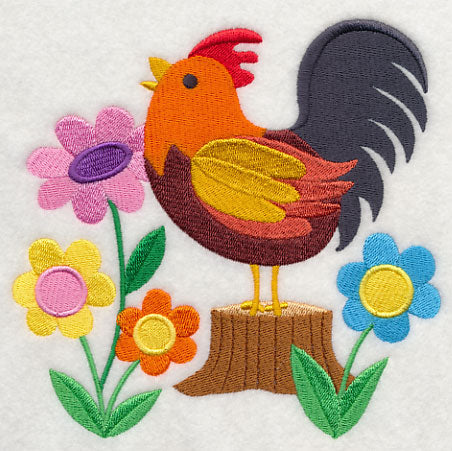 Rooster and Spring Blooms