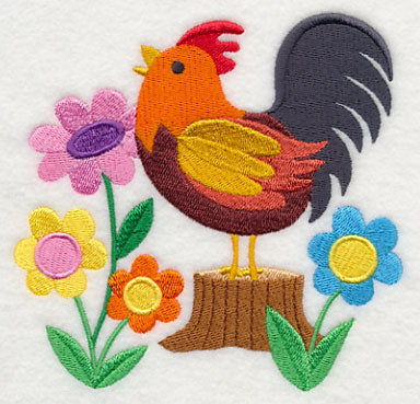 Rooster and Spring Blooms