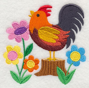 Rooster and Spring Blooms