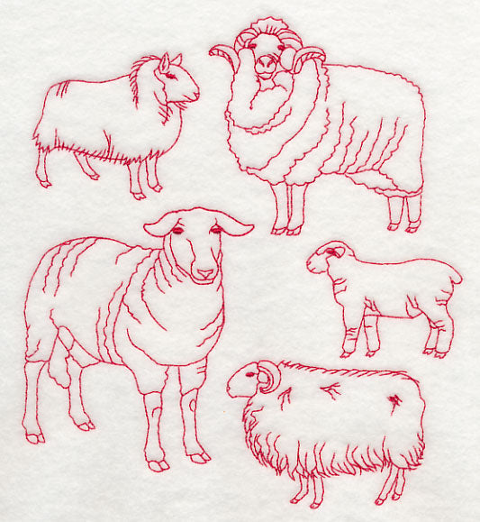Sheep Medley (Redwork)
