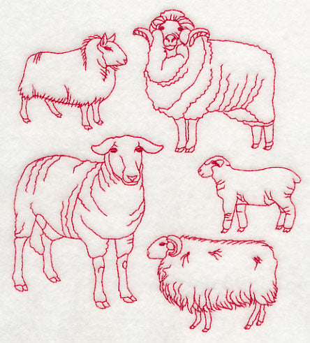 Sheep Medley (Redwork)