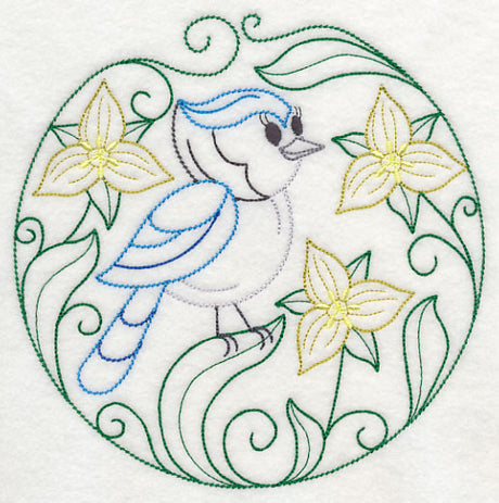 Blue Jay and Yellow Trillium (Vintage)