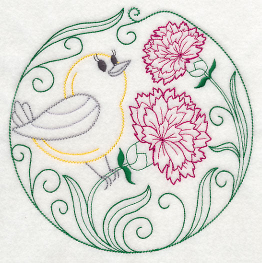 Prothonotary Warbler and Carnations (Vintage)