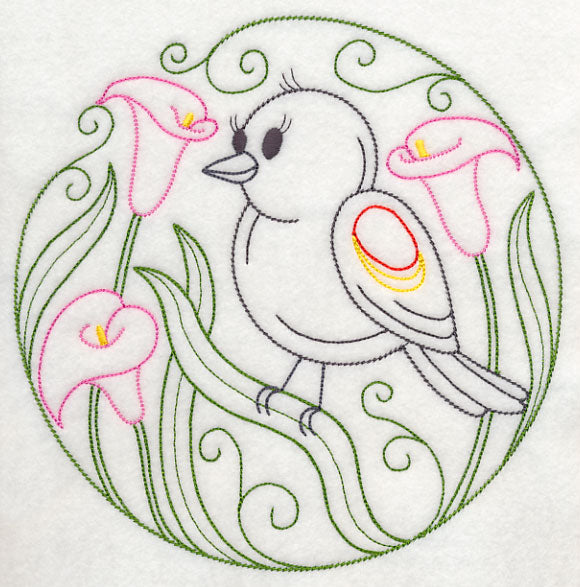 Red-winged Blackbird and Calla Lilies (Vintage)