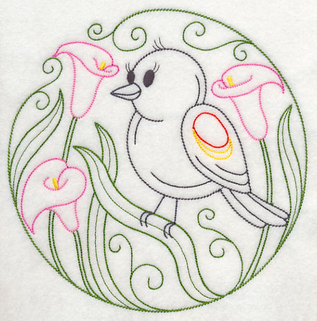 Red-winged Blackbird and Calla Lilies (Vintage)