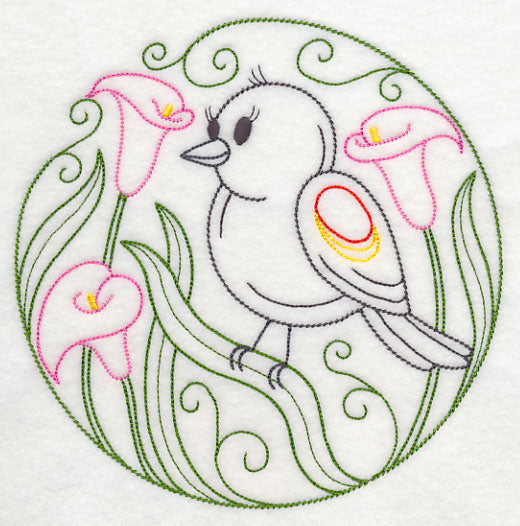 Red-winged Blackbird and Calla Lilies (Vintage)