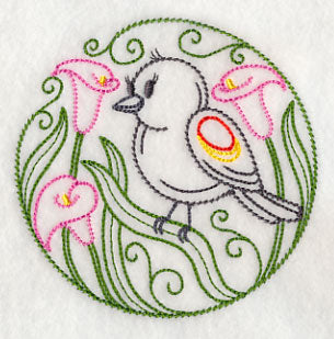 Red-winged Blackbird and Calla Lilies (Vintage)