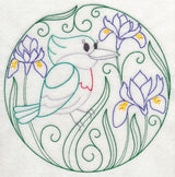 Green Kingfisher and Harmony Irises (Vintage)