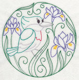 Green Kingfisher and Harmony Irises (Vintage)