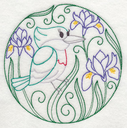 Green Kingfisher and Harmony Irises (Vintage)