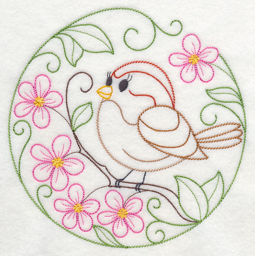 American Tree Sparrow and Apple Blossoms (Vintage)