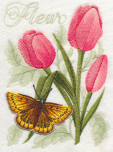 Large Copper Butterfly and Tulips