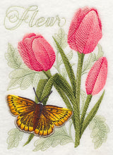 Large Copper Butterfly and Tulips