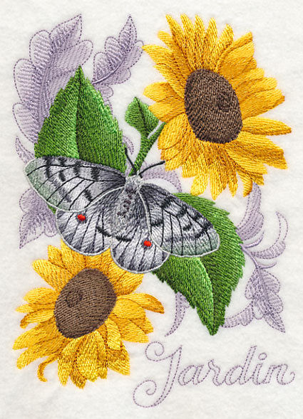 Apollo Butterfly and Sunflowers