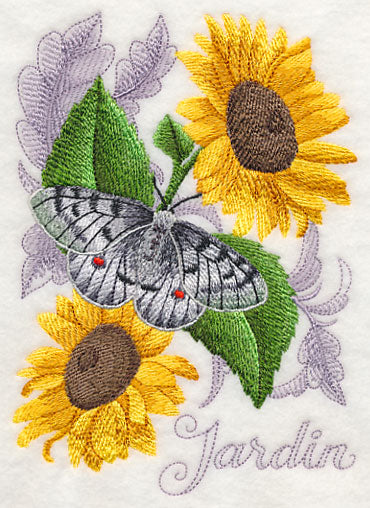 Apollo Butterfly and Sunflowers