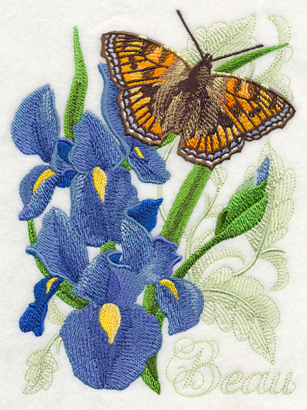 Small Tortoiseshell Butterfly and Irises