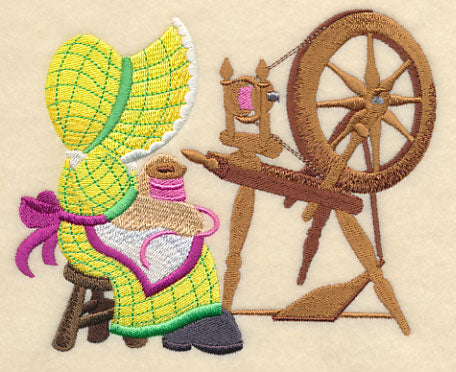 Sunbonnet Sue at the Spinning Wheel