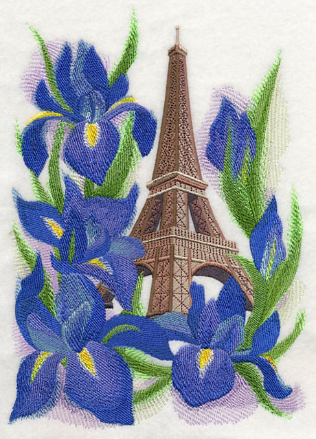 Eiffel Tower and Irises in Watercolor