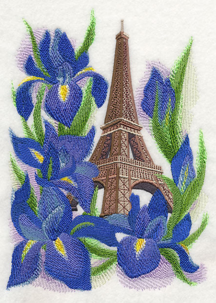 Eiffel Tower and Irises in Watercolor