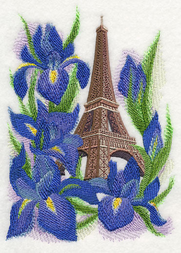 Eiffel Tower and Irises in Watercolor