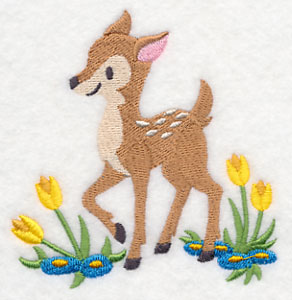 Fawn Frolicking in Flowers