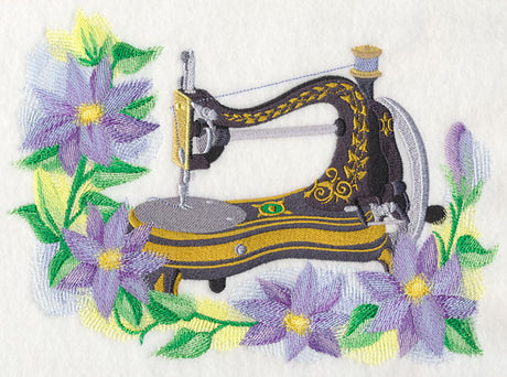 Sewing Machine with Clematis in Watercolor