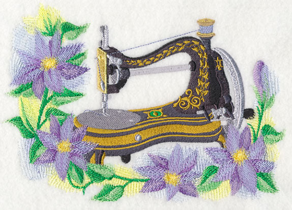 Sewing Machine with Clematis in Watercolor