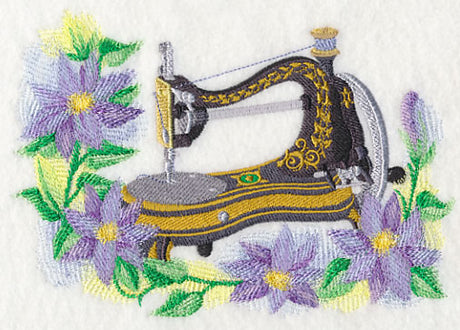 Sewing Machine with Clematis in Watercolor