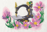 Sewing Machine with Cosmos in Watercolor