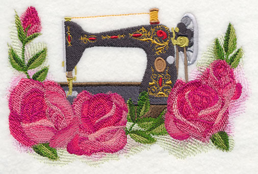 Sewing Machine with Roses in Watercolor