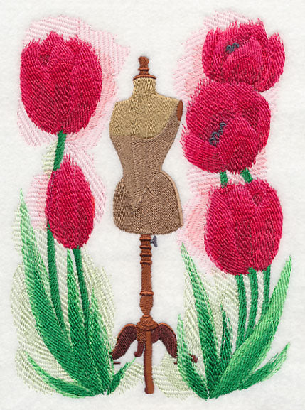 Dress Form with Tulips in Watercolor