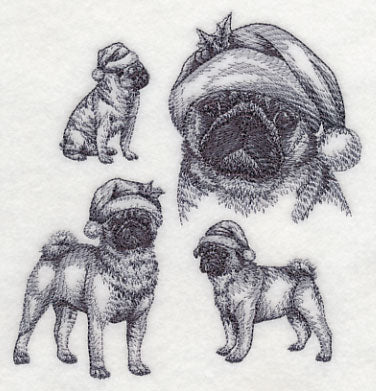Pugs with Santa Hats Sketch