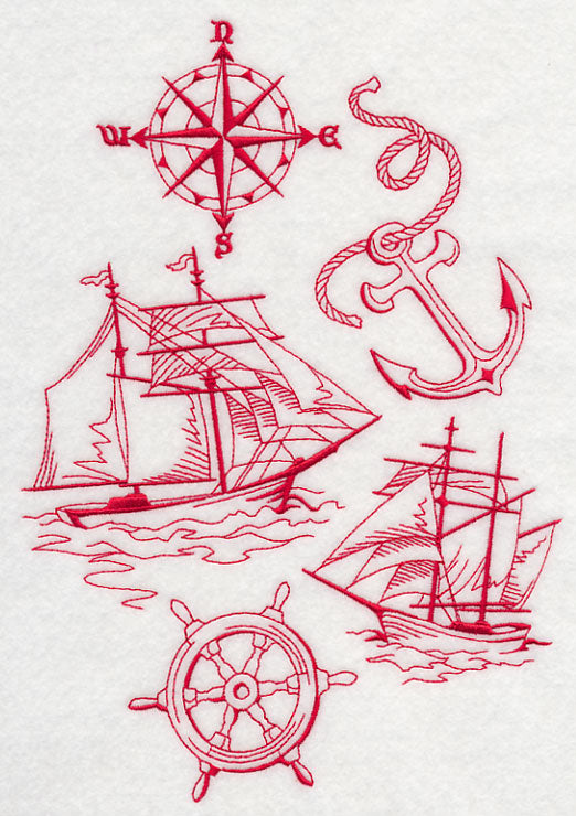 Sailing the Ocean Blue (Redwork)