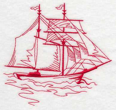 Sailing the Ocean Blue - Tall Ship 1 (Redwork)