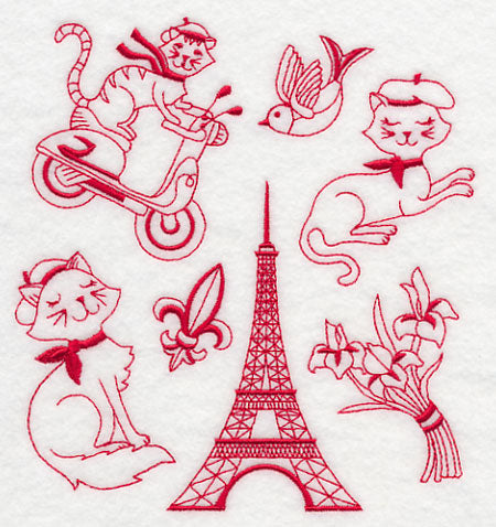 French Felines (Redwork)