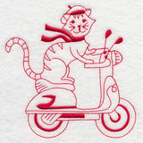 French Feline on Scooter (Redwork)