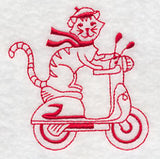 French Feline on Scooter (Redwork)