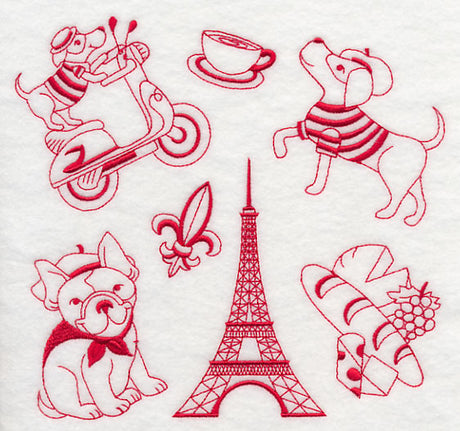 Parisian Pooches (Redwork)