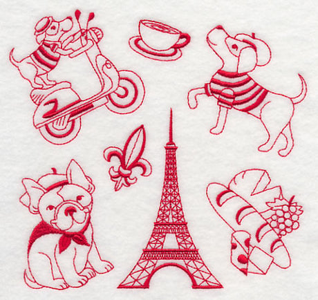 Parisian Pooches (Redwork)