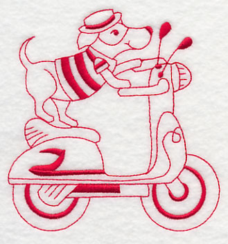 Parisian Pooch on Scooter (Redwork)