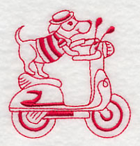 Parisian Pooch on Scooter (Redwork)
